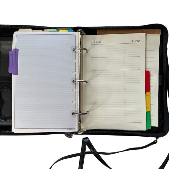 Vintage Brighton Black Leather 3 Ring Organizer - Binder , Shoulder Strap - Picture 9 of 10